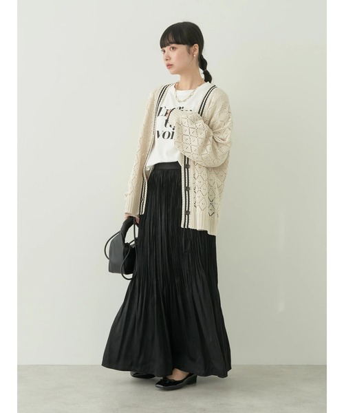 earth music&ecology（アースミュージックアンドエコロジー）の「ライン入り透かし編みカーディガン（カーディガン/ボレロ・レディース・グリーン/アイボリー/レモンイエロー・FREE）」の8枚目の写真