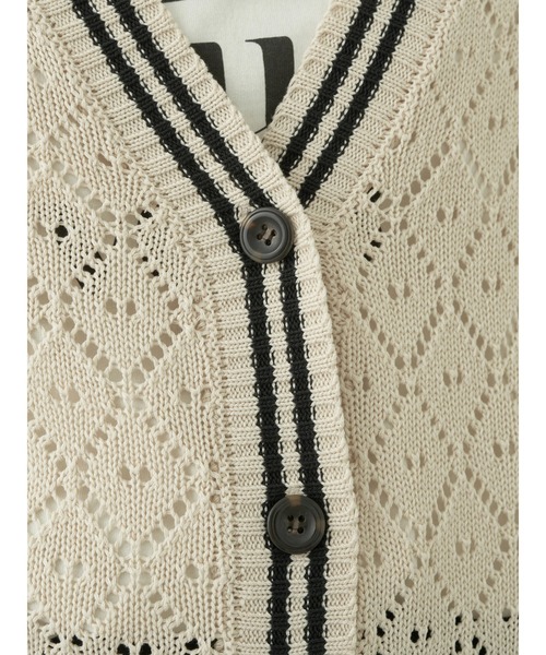 earth music&ecology（アースミュージックアンドエコロジー）の「ライン入り透かし編みカーディガン（カーディガン/ボレロ・レディース・グリーン/アイボリー/レモンイエロー・FREE）」の15枚目の写真