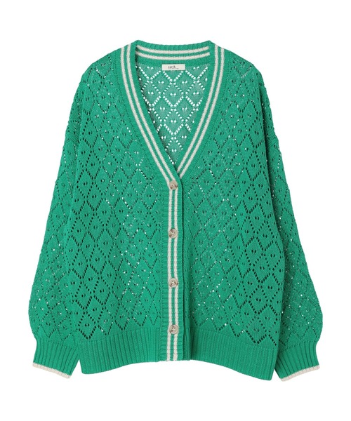 earth music&ecology（アースミュージックアンドエコロジー）の「ライン入り透かし編みカーディガン（カーディガン/ボレロ・レディース・グリーン/アイボリー/レモンイエロー・FREE）」の17枚目の写真
