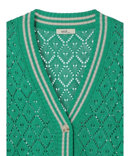 earth music&ecology（アースミュージックアンドエコロジー）の「ライン入り透かし編みカーディガン（カーディガン/ボレロ・レディース・グリーン/アイボリー/レモンイエロー・FREE）」の19枚目の写真