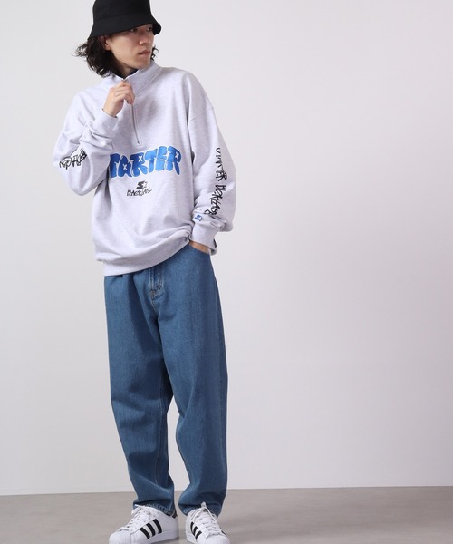 STARTER BLACKLABEL 袖プリント裏毛ハーフZIPスウェット
