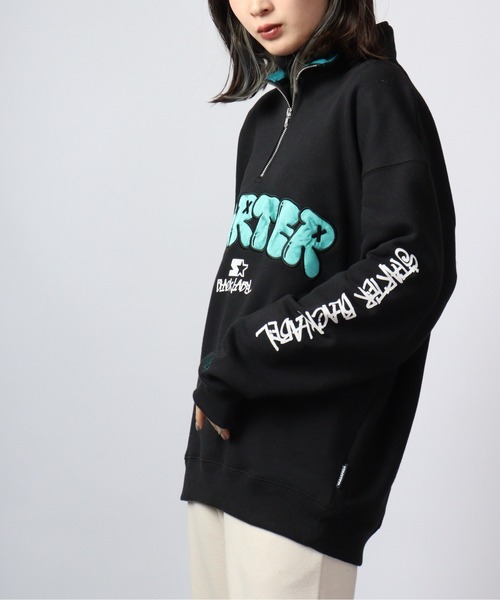STARTER BLACKLABEL 袖プリント裏毛ハーフZIPスウェット