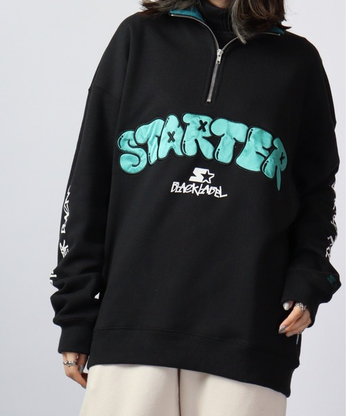 STARTER BLACKLABEL 袖プリント裏毛ハーフZIPスウェット