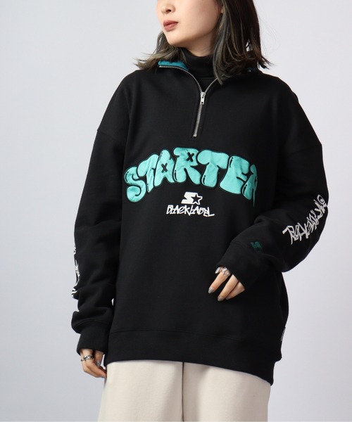 STARTER BLACKLABEL 袖プリント裏毛ハーフZIPスウェット