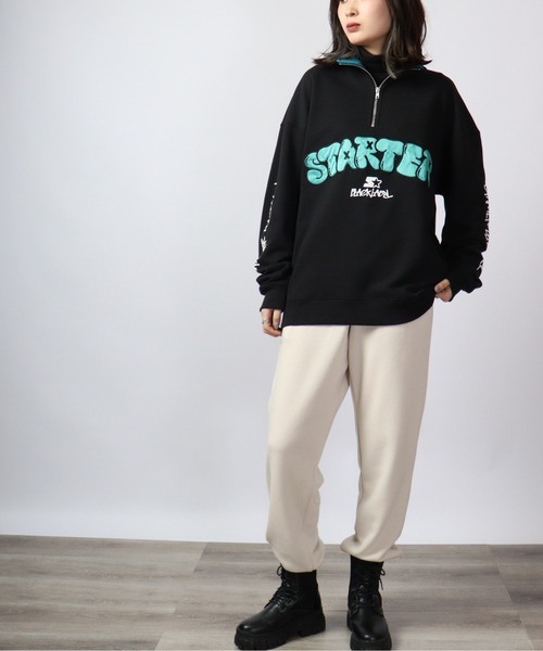 STARTER BLACKLABEL 袖プリント裏毛ハーフZIPスウェット