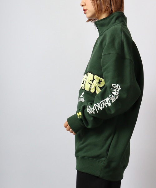 STARTER BLACKLABEL 袖プリント裏毛ハーフZIPスウェット