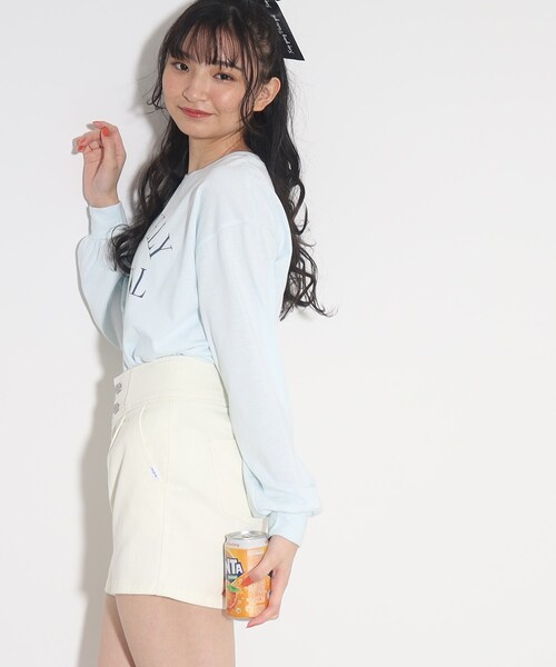 PINK-latte（ピンクラテ）の「◆【130cmサイズあり】定番人気商品♪ガーリーロゴロンT（Tシャツ/カットソー・キッズ・オフホワイト/サックスブルー/チャコールグレー/レモンイエロー・13/14/16/15 ）」の22枚目の写真