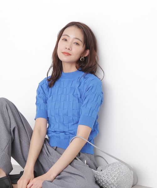 N.(N. Natural Beauty Basic)(エヌエヌナチュラルビューティーベーシック)の「◆ブロック編みニット(ニット/セーター・レディース・オフホワイト/ブラック/ブルー・MEDIUM)」の12枚目の写真