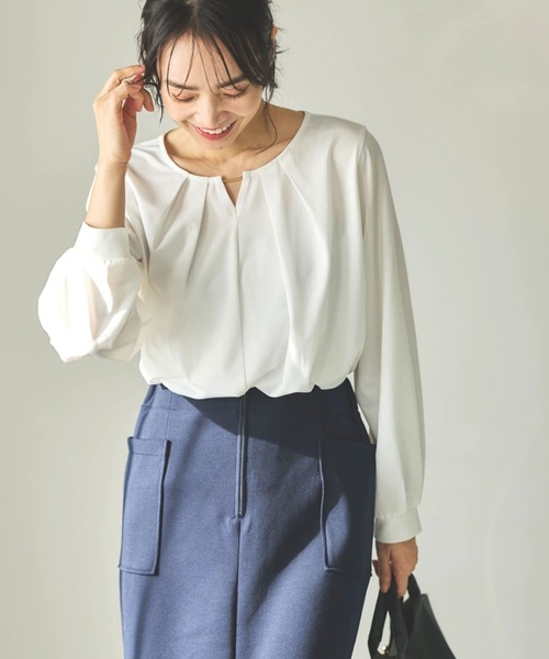 Green Parks(グリーンパークス)の「フロントバー付きブラウソー(Tシャツ/カットソー・レディース・オフホワイト/ブラック/ライトベージュ/ミント・FREE)」の2枚目の写真