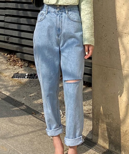 DAY CLOSET（デイ クローゼット）の「レディース スリットハイライズデニムパンツ（デニムパンツ・レディース・ホワイト/ブルー・M/L/S）」の11枚目の写真