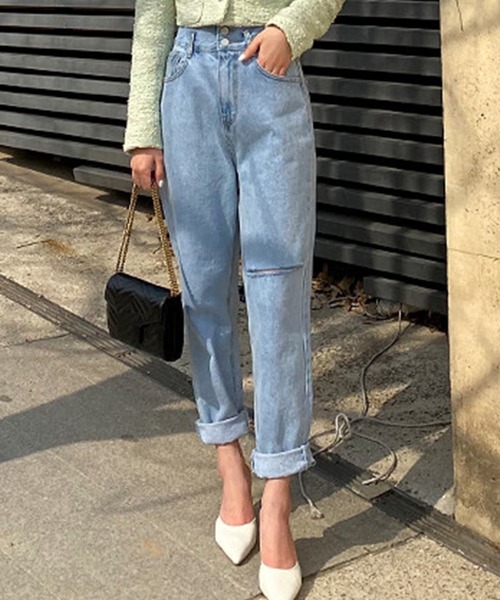 DAY CLOSET（デイ クローゼット）の「レディース スリットハイライズデニムパンツ（デニムパンツ・レディース・ホワイト/ブルー・M/L/S）」の13枚目の写真