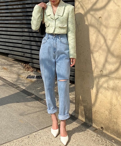 DAY CLOSET（デイ クローゼット）の「レディース スリットハイライズデニムパンツ（デニムパンツ・レディース・ホワイト/ブルー・M/L/S）」の14枚目の写真