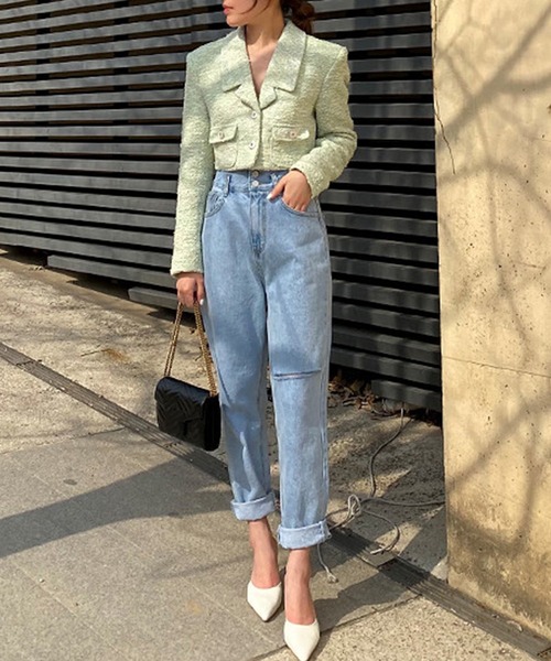 DAY CLOSET（デイ クローゼット）の「レディース スリットハイライズデニムパンツ（デニムパンツ・レディース・ホワイト/ブルー・M/L/S）」の15枚目の写真