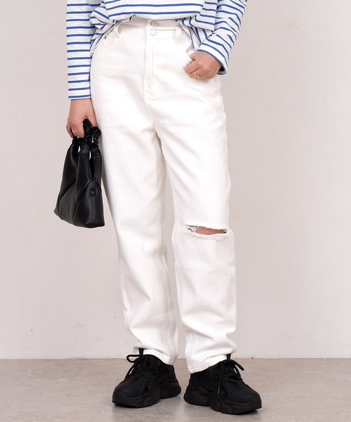 DAY CLOSET（デイ クローゼット）の「レディース スリットハイライズデニムパンツ（デニムパンツ・レディース・ホワイト/ブルー・M/L/S）」の7枚目の写真