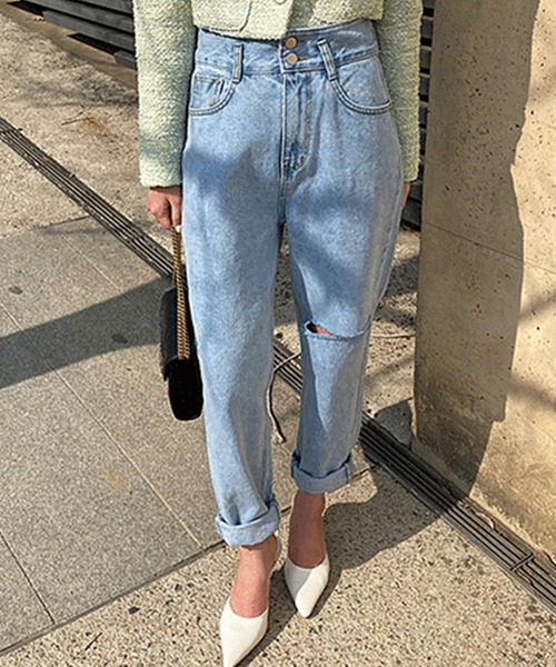 DAY CLOSET（デイ クローゼット）の「レディース スリットハイライズデニムパンツ（デニムパンツ・レディース・ホワイト/ブルー・M/L/S）」の3枚目の写真