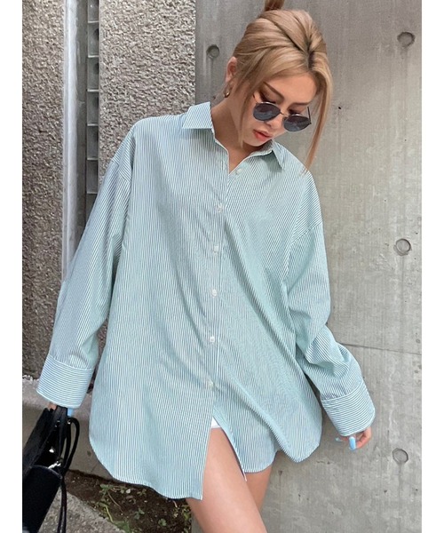 EGOIST（エゴイスト）の「ストライプシャツ（シャツ/ブラウス・レディース・グリーン/ブルー・FREE）」の2枚目の写真