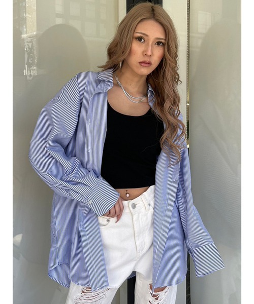 EGOIST（エゴイスト）の「ストライプシャツ（シャツ/ブラウス・レディース・グリーン/ブルー・FREE）」の5枚目の写真