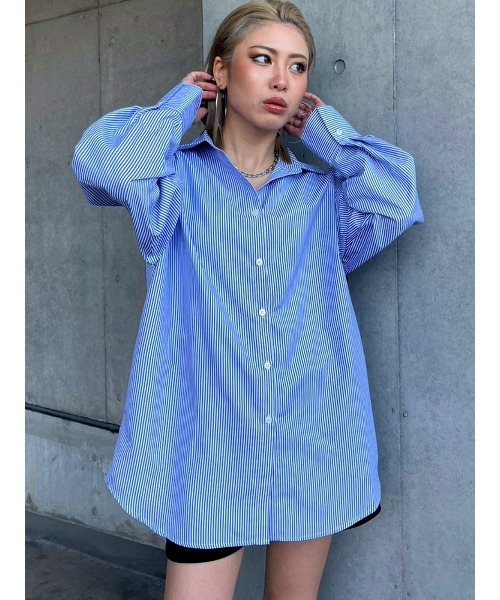 EGOIST（エゴイスト）の「ストライプシャツ（シャツ/ブラウス・レディース・グリーン/ブルー・FREE）」の7枚目の写真