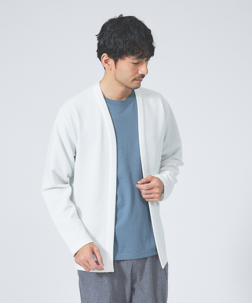 ABAHOUSE GRAY（アバハウスグレイ）の「【アンサンブル対応】フクレ ジャガード セミショール カーディガン（カーディガン/ボレロ・メンズ・ネイビー/エメラルド/ホワイト/グレイッシュベージュ/ブラック/モカ/グレイッシュブルー・46/48）」の2枚目の写真