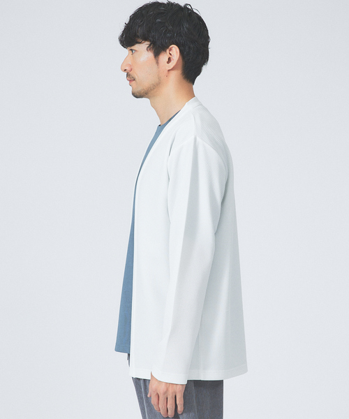 ABAHOUSE GRAY（アバハウスグレイ）の「【アンサンブル対応】フクレ ジャガード セミショール カーディガン（カーディガン/ボレロ・メンズ・ネイビー/エメラルド/ホワイト/グレイッシュベージュ/ブラック/モカ/グレイッシュブルー・46/48）」の9枚目の写真