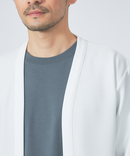 ABAHOUSE GRAY（アバハウスグレイ）の「【アンサンブル対応】フクレ ジャガード セミショール カーディガン（カーディガン/ボレロ・メンズ・ネイビー/エメラルド/ホワイト/グレイッシュベージュ/ブラック/モカ/グレイッシュブルー・46/48）」の11枚目の写真