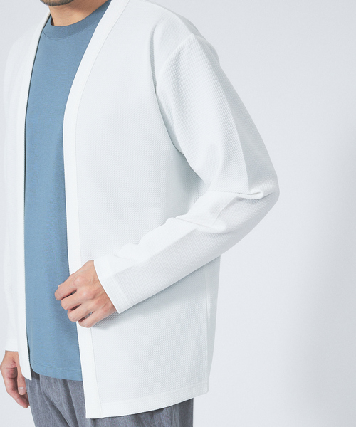 ABAHOUSE GRAY（アバハウスグレイ）の「【アンサンブル対応】フクレ ジャガード セミショール カーディガン（カーディガン/ボレロ・メンズ・ネイビー/エメラルド/ホワイト/グレイッシュベージュ/ブラック/モカ/グレイッシュブルー・46/48）」の12枚目の写真