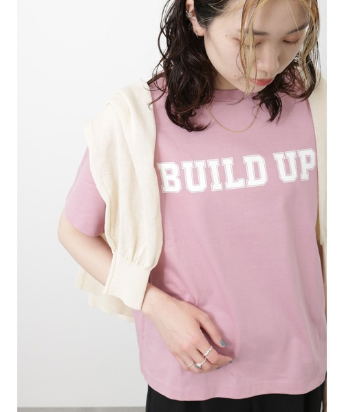 Samansa Mos2 blue(サマンサモスモスブルー)の「ロゴTシャツ(Tシャツ/カットソー・レディース・ピンク/イエロー/チャコール/オフホワイト/ブルー・フリ-)」の1枚目の写真