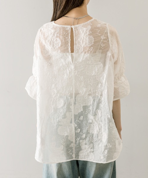 mystic（ミスティック）の「半袖オーガンジーブラウス（シャツ/ブラウス・レディース・ブラック/ベージュ/オフホワイト・FREE）」の7枚目の写真