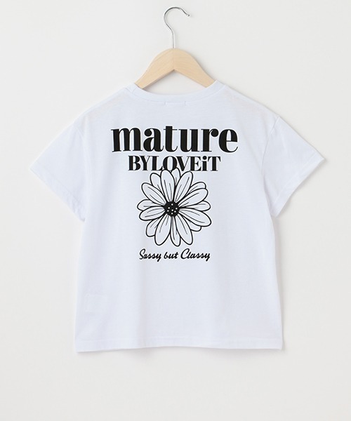 by LOVEiT(バイラビット)の「オーバーサイズフラワーTシャツ(Tシャツ/カットソー・キッズ・オフホワイト/ピンク/イエロー/ラベンダー・120cm/140cm/130cm/150cm/160cm)」の2枚目の写真