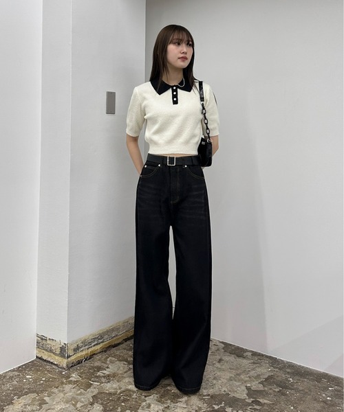 EPIMI E'PIMMY（エピミエピミー）の「配色カラーポロニット（ポロシャツ・レディース・ネイビー/ピンクベージュ/オフホワイト・MEDIUM）」の14枚目の写真