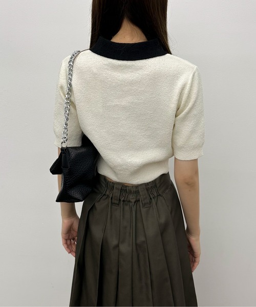 EPIMI E'PIMMY（エピミエピミー）の「配色カラーポロニット（ポロシャツ・レディース・ネイビー/ピンクベージュ/オフホワイト・MEDIUM）」の6枚目の写真