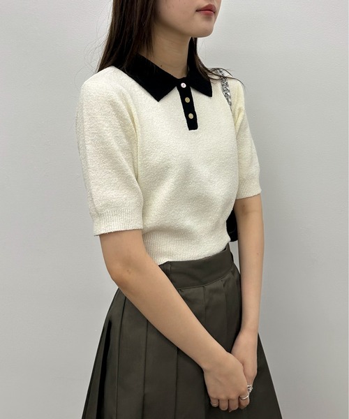 EPIMI E'PIMMY（エピミエピミー）の「配色カラーポロニット（ポロシャツ・レディース・ネイビー/ピンクベージュ/オフホワイト・MEDIUM）」の19枚目の写真