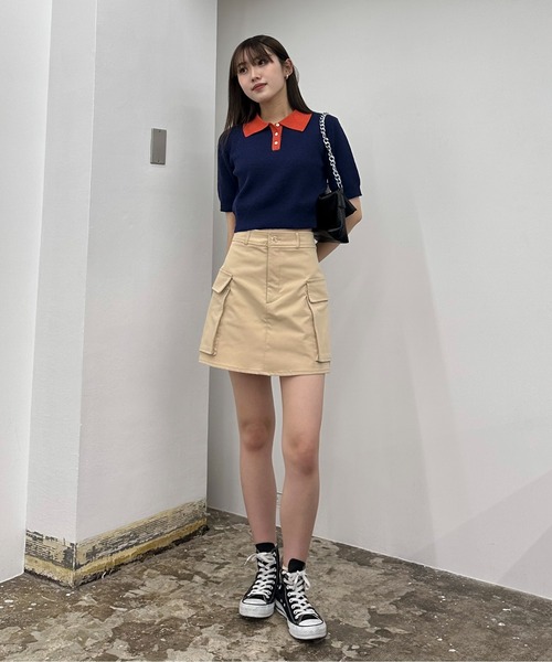 EPIMI E'PIMMY（エピミエピミー）の「配色カラーポロニット（ポロシャツ・レディース・ネイビー/ピンクベージュ/オフホワイト・MEDIUM）」の15枚目の写真