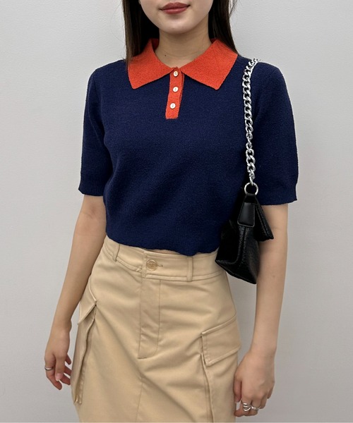 EPIMI E'PIMMY（エピミエピミー）の「配色カラーポロニット（ポロシャツ・レディース・ネイビー/ピンクベージュ/オフホワイト・MEDIUM）」の12枚目の写真