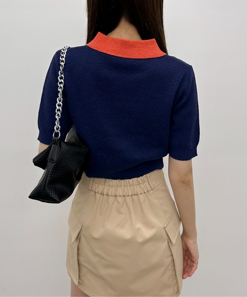 EPIMI E'PIMMY（エピミエピミー）の「配色カラーポロニット（ポロシャツ・レディース・ネイビー/ピンクベージュ/オフホワイト・MEDIUM）」の7枚目の写真