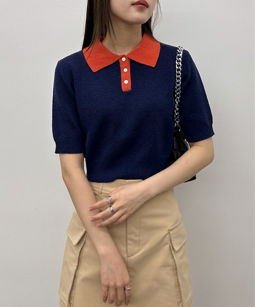 EPIMI E'PIMMY（エピミエピミー）の「配色カラーポロニット（ポロシャツ・レディース・ネイビー/ピンクベージュ/オフホワイト・MEDIUM）」の20枚目の写真