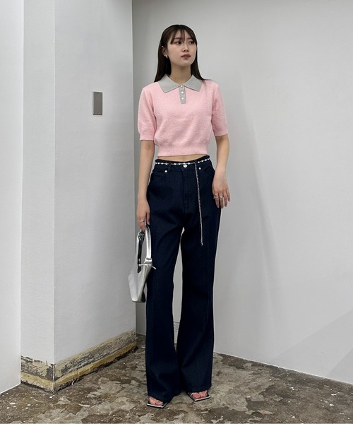 EPIMI E'PIMMY（エピミエピミー）の「配色カラーポロニット（ポロシャツ・レディース・ネイビー/ピンクベージュ/オフホワイト・MEDIUM）」の5枚目の写真