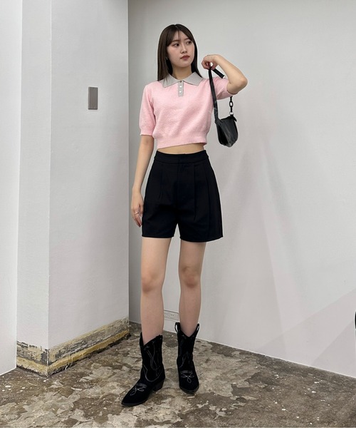 EPIMI E'PIMMY（エピミエピミー）の「配色カラーポロニット（ポロシャツ・レディース・ネイビー/ピンクベージュ/オフホワイト・MEDIUM）」の10枚目の写真