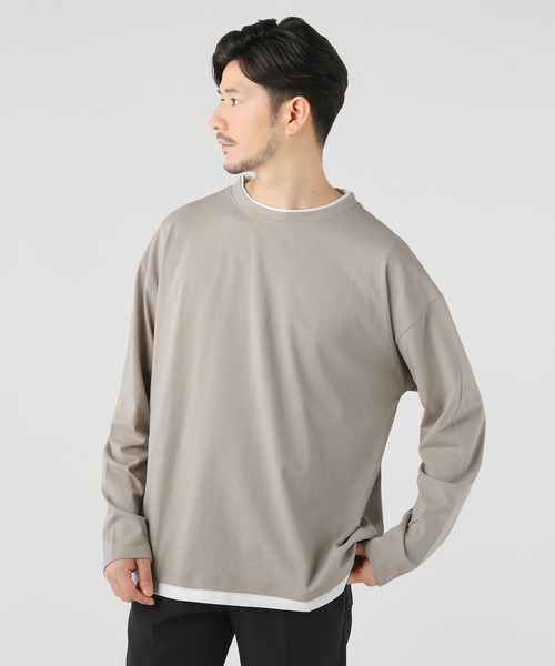 LIL VENDARS（リルヴェンダース）の「ルーズベーシック フェイクレイヤード長袖Tシャツ（Tシャツ/カットソー・メンズ・ホワイト/グレー/チャコール/サックスブルー/ベージュ/ブルー/ブラック/ワイン/ブラウン・M/S/L/XL）」の6枚目の写真