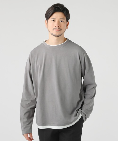 LIL VENDARS（リルヴェンダース）の「ルーズベーシック フェイクレイヤード長袖Tシャツ（Tシャツ/カットソー・メンズ・ホワイト/グレー/チャコール/サックスブルー/ベージュ/ブルー/ブラック/ワイン/ブラウン・M/S/L/XL）」の4枚目の写真