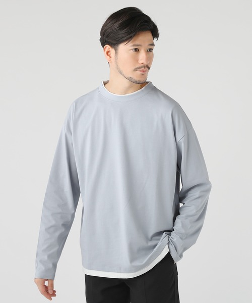 LIL VENDARS（リルヴェンダース）の「ルーズベーシック フェイクレイヤード長袖Tシャツ（Tシャツ/カットソー・メンズ・ホワイト/グレー/チャコール/サックスブルー/ベージュ/ブルー/ブラック/ワイン/ブラウン・M/S/L/XL）」の7枚目の写真
