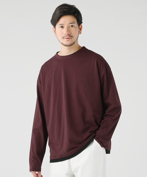 LIL VENDARS（リルヴェンダース）の「ルーズベーシック フェイクレイヤード長袖Tシャツ（Tシャツ/カットソー・メンズ・ホワイト/グレー/チャコール/サックスブルー/ベージュ/ブルー/ブラック/ワイン/ブラウン・M/S/L/XL）」の9枚目の写真