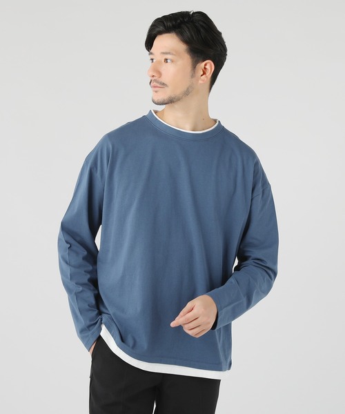 LIL VENDARS（リルヴェンダース）の「ルーズベーシック フェイクレイヤード長袖Tシャツ（Tシャツ/カットソー・メンズ・ホワイト/グレー/チャコール/サックスブルー/ベージュ/ブルー/ブラック/ワイン/ブラウン・M/S/L/XL）」の8枚目の写真