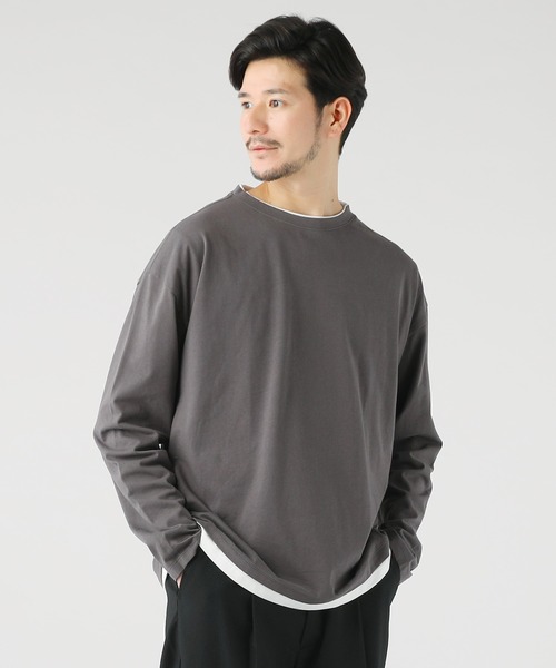 LIL VENDARS（リルヴェンダース）の「ルーズベーシック フェイクレイヤード長袖Tシャツ（Tシャツ/カットソー・メンズ・ホワイト/グレー/チャコール/サックスブルー/ベージュ/ブルー/ブラック/ワイン/ブラウン・M/S/L/XL）」の5枚目の写真