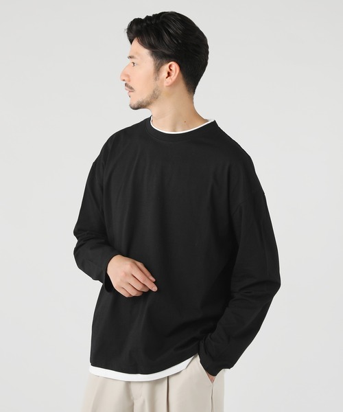LIL VENDARS（リルヴェンダース）の「ルーズベーシック フェイクレイヤード長袖Tシャツ（Tシャツ/カットソー・メンズ・ホワイト/グレー/チャコール/サックスブルー/ベージュ/ブルー/ブラック/ワイン/ブラウン・M/S/L/XL）」の3枚目の写真