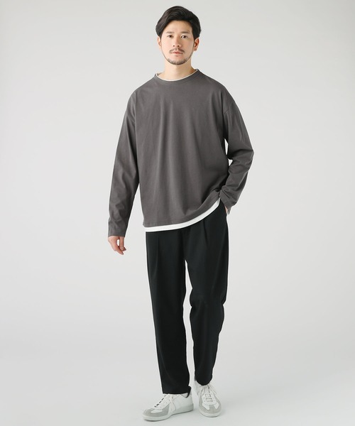 LIL VENDARS（リルヴェンダース）の「ルーズベーシック フェイクレイヤード長袖Tシャツ（Tシャツ/カットソー・メンズ・ホワイト/グレー/チャコール/サックスブルー/ベージュ/ブルー/ブラック/ワイン/ブラウン・M/S/L/XL）」の12枚目の写真