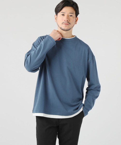 LIL VENDARS（リルヴェンダース）の「ルーズベーシック フェイクレイヤード長袖Tシャツ（Tシャツ/カットソー・メンズ・ホワイト/グレー/チャコール/サックスブルー/ベージュ/ブルー/ブラック/ワイン/ブラウン・M/S/L/XL）」の20枚目の写真