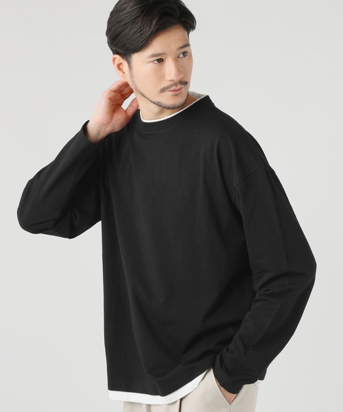 LIL VENDARS（リルヴェンダース）の「ルーズベーシック フェイクレイヤード長袖Tシャツ（Tシャツ/カットソー・メンズ・ホワイト/グレー/チャコール/サックスブルー/ベージュ/ブルー/ブラック/ワイン/ブラウン・M/S/L/XL）」の17枚目の写真