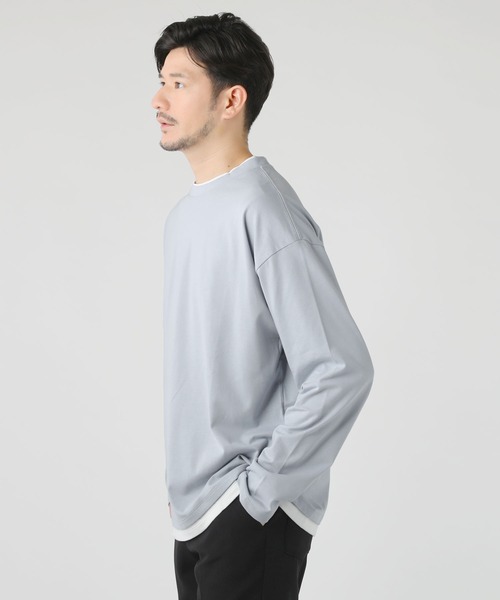 LIL VENDARS（リルヴェンダース）の「ルーズベーシック フェイクレイヤード長袖Tシャツ（Tシャツ/カットソー・メンズ・ホワイト/グレー/チャコール/サックスブルー/ベージュ/ブルー/ブラック/ワイン/ブラウン・M/S/L/XL）」の18枚目の写真