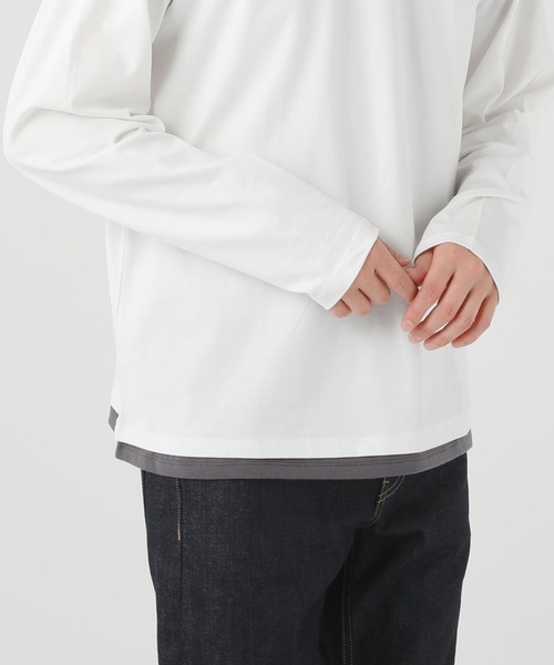 LIL VENDARS（リルヴェンダース）の「ルーズベーシック フェイクレイヤード長袖Tシャツ（Tシャツ/カットソー・メンズ・ホワイト/グレー/チャコール/サックスブルー/ベージュ/ブルー/ブラック/ワイン/ブラウン・M/S/L/XL）」の16枚目の写真